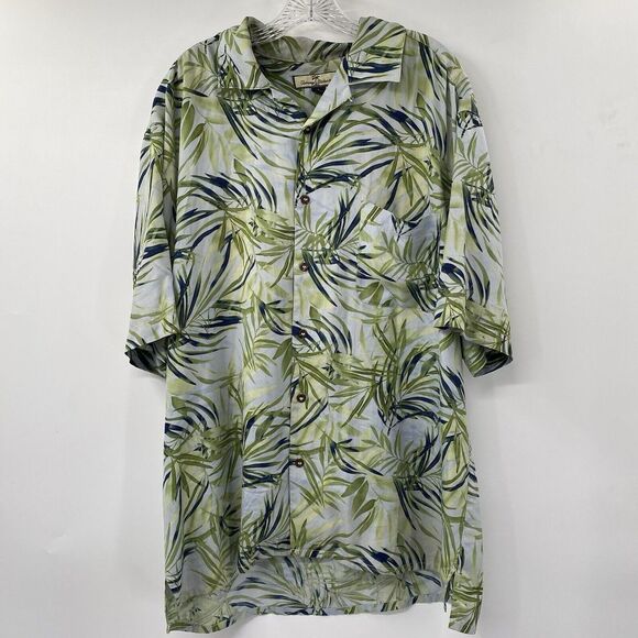 Tommy Bahama Men's XL‎ Silk Green Blue Tropical Short Sleeve Button Front Shirt - Picture 2 of 4